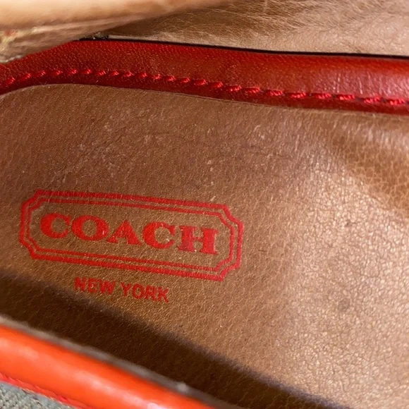 COACH Signature & Orange Leather Trim Bow Flat Slip On Shoe - Picture 5 of 8